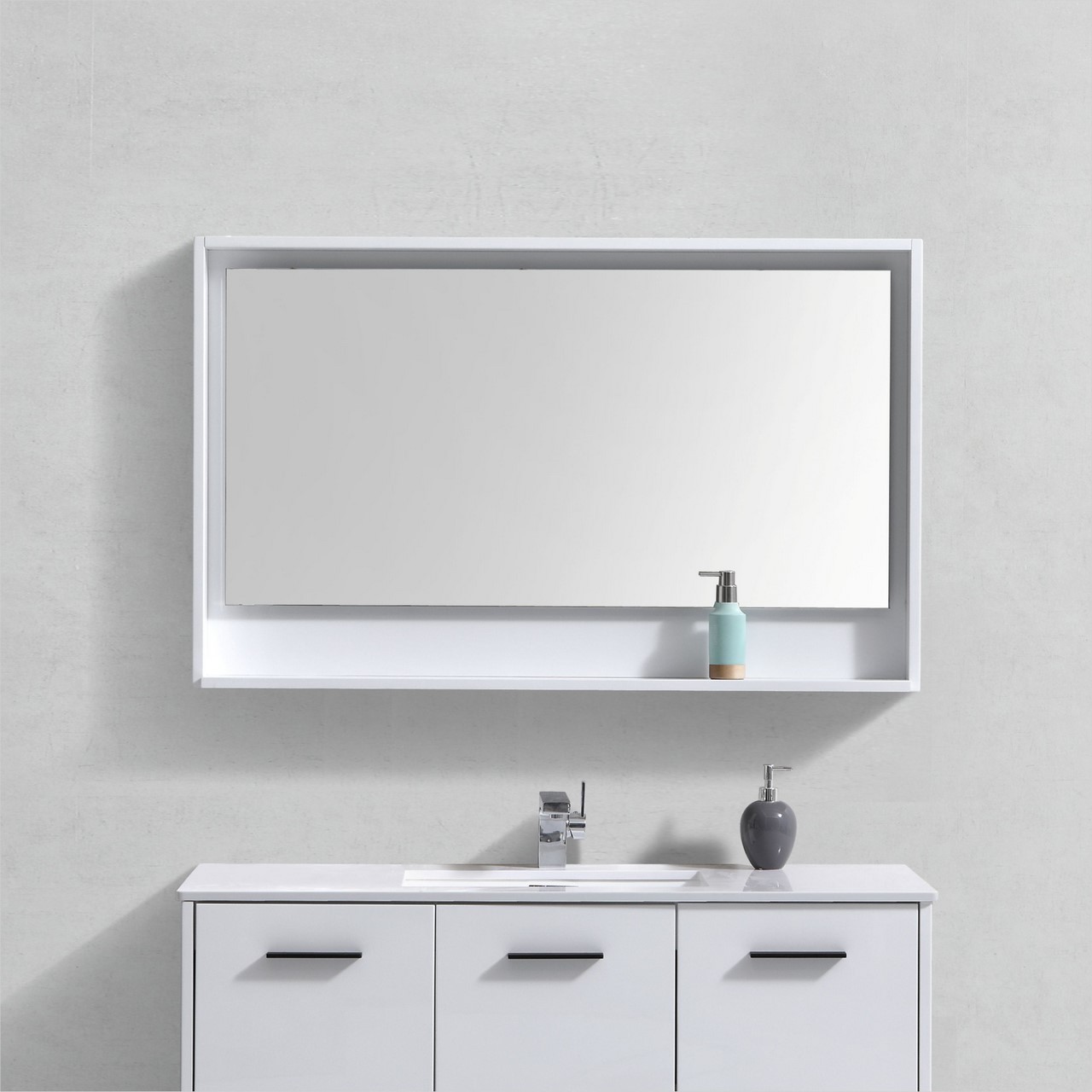 Bosco 48" Framed Mirror With Shelve - Gloss White Finish