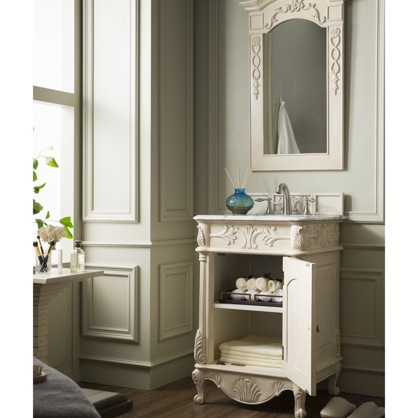 St. James 24" Single Vanity, Vintage Vanilla w/ Carrara White Marble