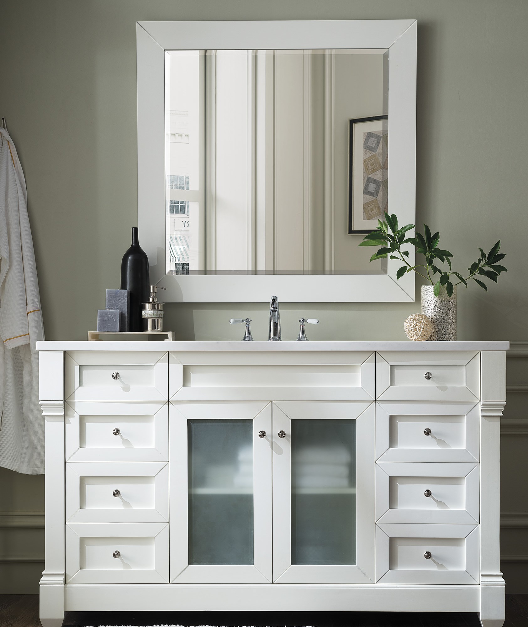 Weston 60 Single Vanity W Glass Doors Cottage White W Arctic