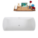67" Solid Surface Resin Soaking Freestanding Tub and Tray with Internal Drain