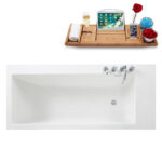 71'' Solid Surface Resin Soaking Freestanding Tub and Tray with Internal Drain