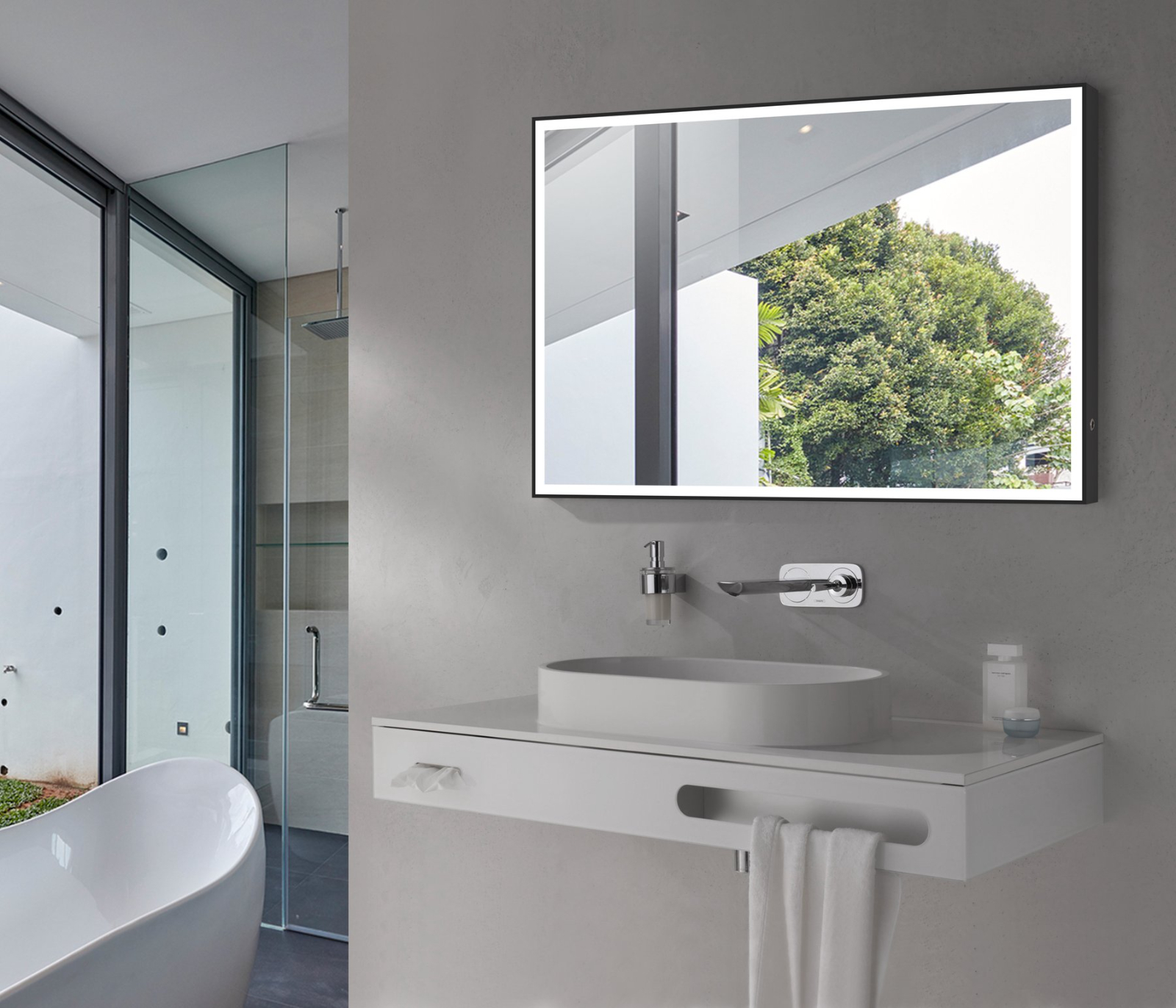Aquamoon 257501 Led Bathroom Mirror 31" X 27.5" Wall Mounted Side Switch 6000K High Lumen With Anti-Fog