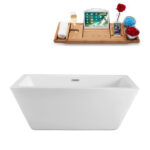 60" Soaking Freestanding Tub and Tray With Internal Drain