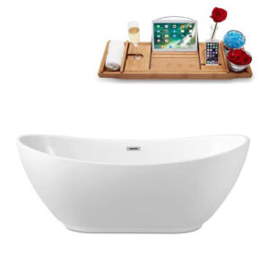 62" Soaking Freestanding Tub and Tray With Internal Drain