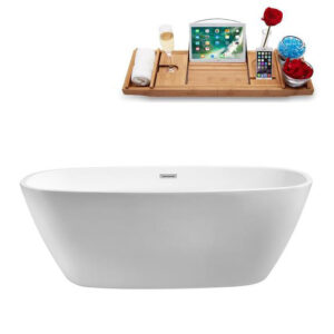 59" Soaking Freestanding Tub and Tray With Internal Drain