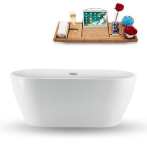 59" Freestanding Tub and Tray With Internal Drain