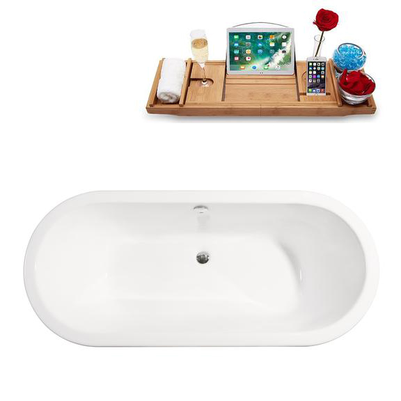 67" Cast Iron Soaking Freestanding Tub and Tray with Internal Drain