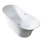Aquamoon Solaris 72" Acrylic Freestanding Bathtub Contemporary Soaking Tub With Chrome Overflow And Drain Color White