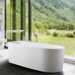 Aquamoon Toronto 67" Acrylic Freestanding Bathtub Contemporary Soaking Tub With Chrome Overflow And Drain Color White Matte
